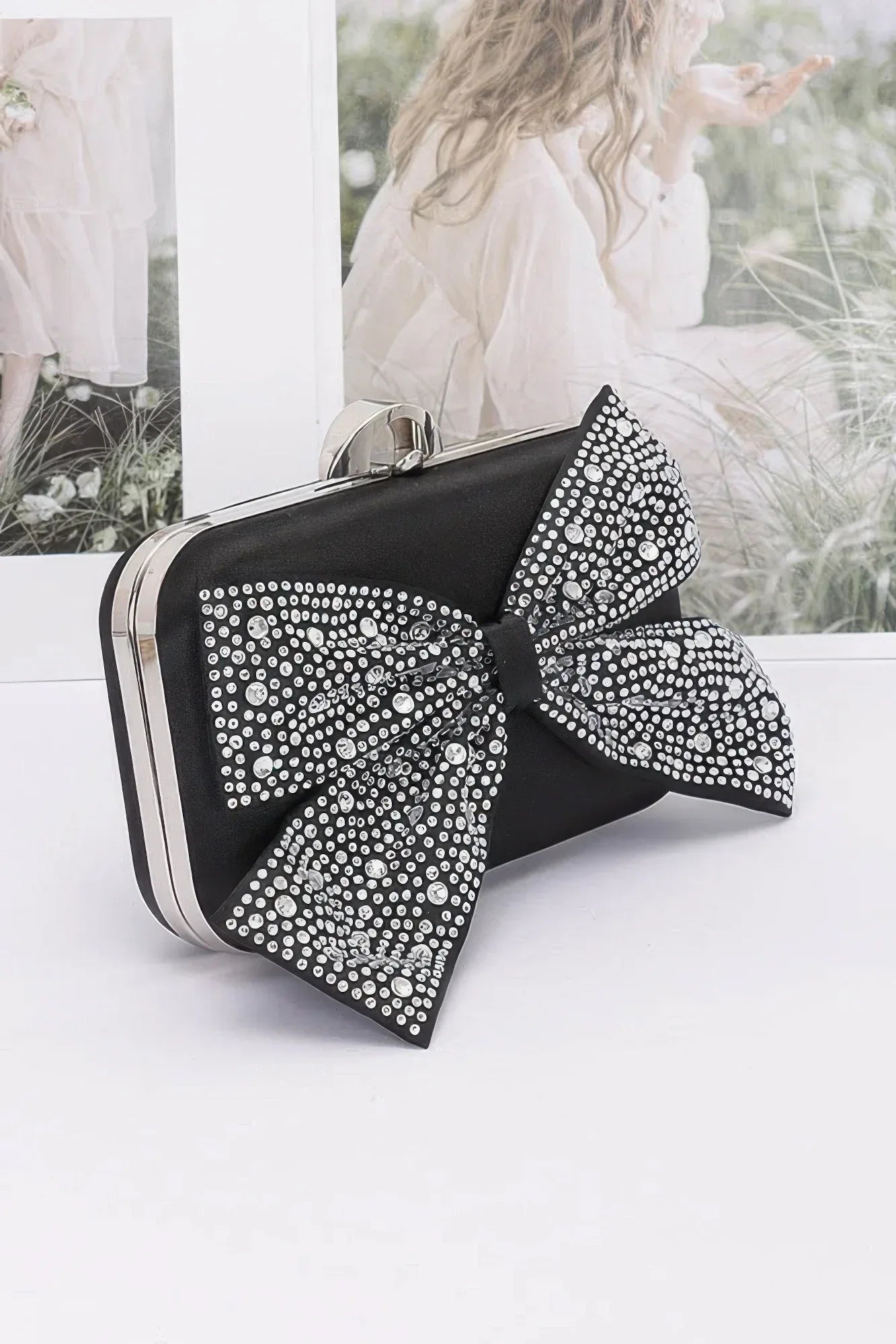 Rhinestone Hotfix Ribbon Nylon Hard Case Clutch Secondary image