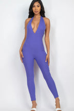 Halter V Neck Ribbed Bodycon Jumpsuit | Mixtshop LLC