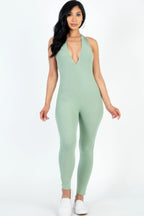 Halter V Neck Ribbed Bodycon Jumpsuit | Mixtshop LLC