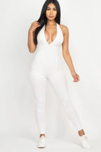 Halter V Neck Ribbed Bodycon Jumpsuit | Mixtshop LLC