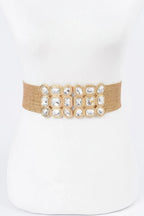 Multi Stone Metallic Straw Stretch Belt | Mixtshop LLC
