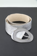 Vintage Metal Buckle Metallic Stretch Straw Belt | Mixtshop LLC