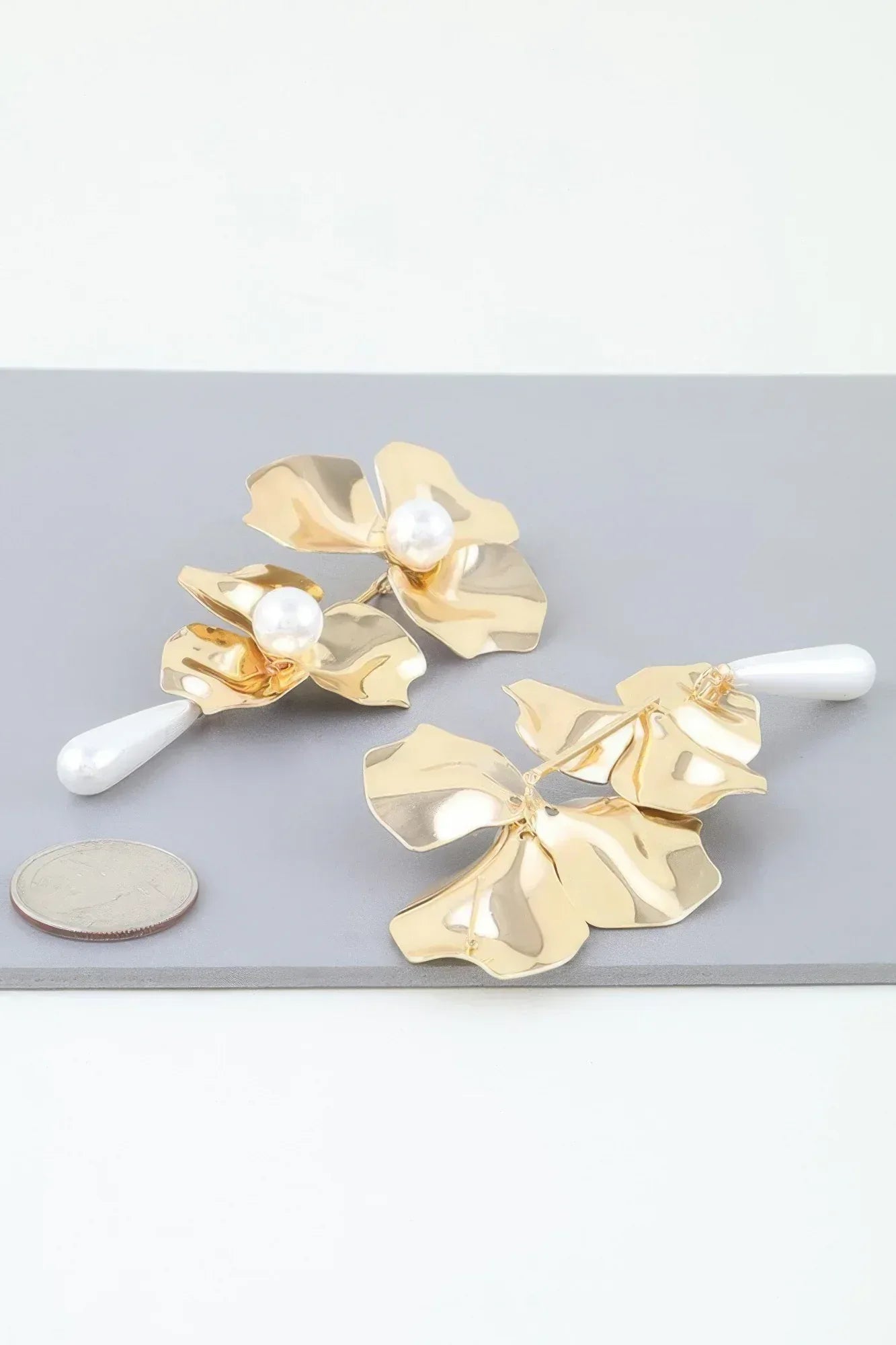 Shiny Pearled Flower Drop Earrings | Mixtshop LLC