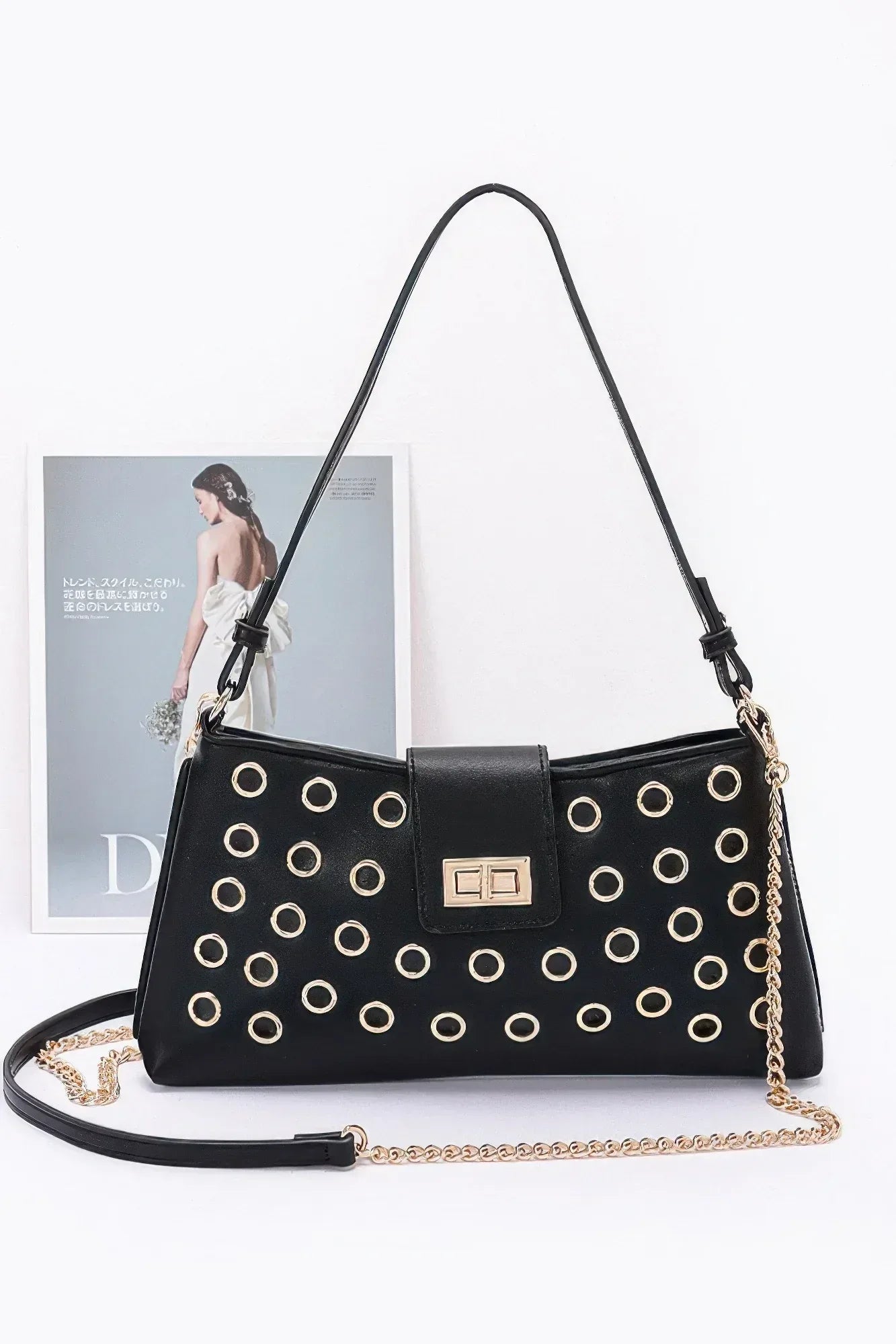 Faux Leather Eyelet Studded Shoulder Bag | Mixtshop LLC Main image