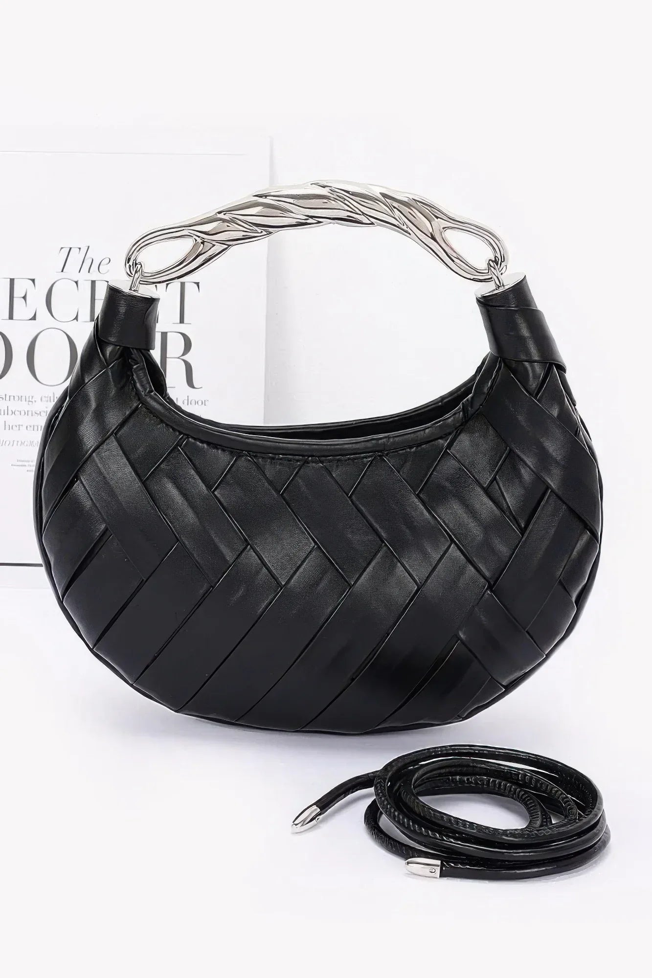 Faux Leather Braided Metal Handle Clutch | Mixtshop LLC Main image