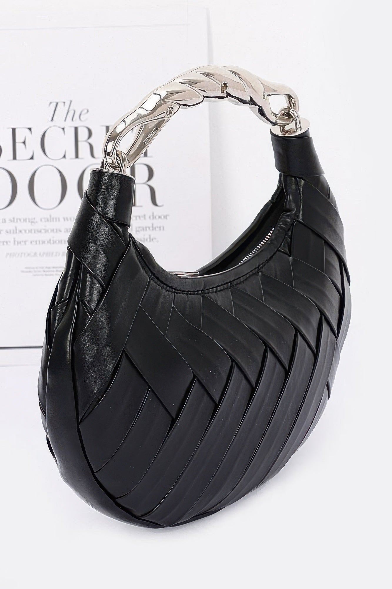 Faux Leather Braided Metal Handle Clutch | Mixtshop LLC