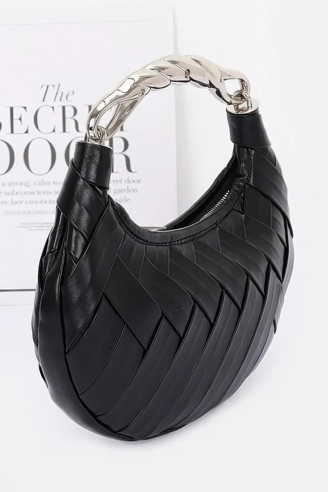 Faux Leather Braided Metal Handle Clutch Secondary image