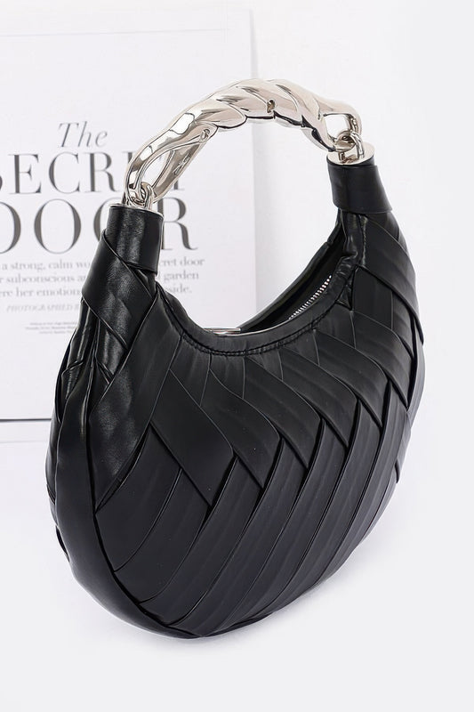 Faux Leather Braided Metal Handle Clutch | Mixtshop LLC