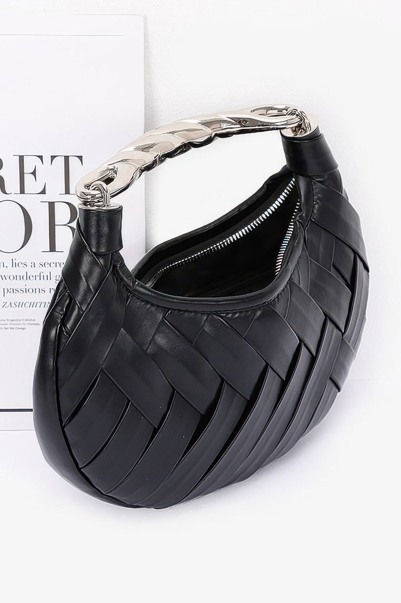 Faux Leather Braided Metal Handle Clutch | Mixtshop LLC