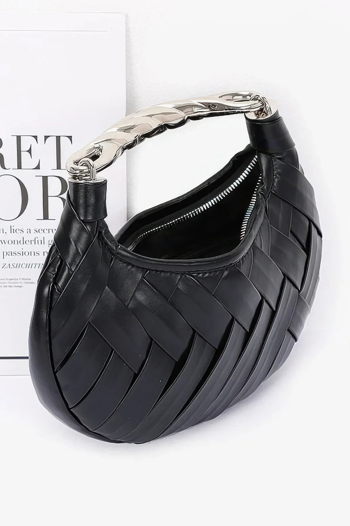 Faux Leather Braided Metal Handle Clutch | Mixtshop LLC