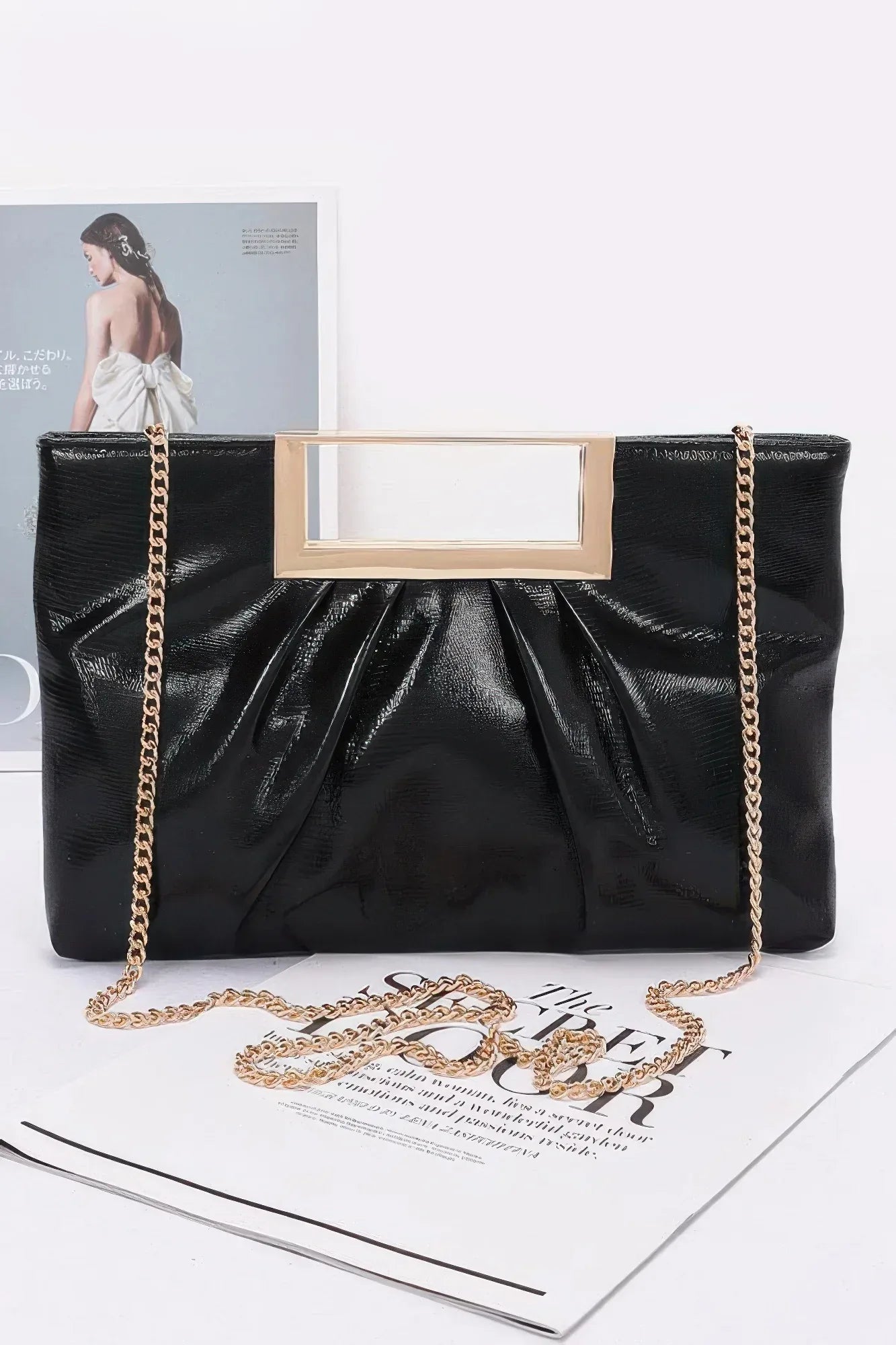 Faux Leather Metal Handle Clutch | Mixtshop LLC Main image