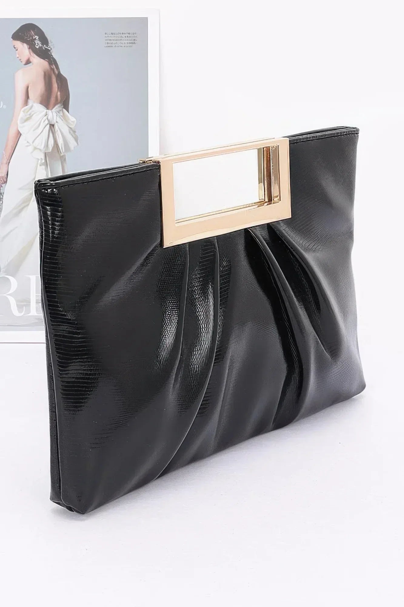 Faux Leather Metal Handle Clutch Secondary image
