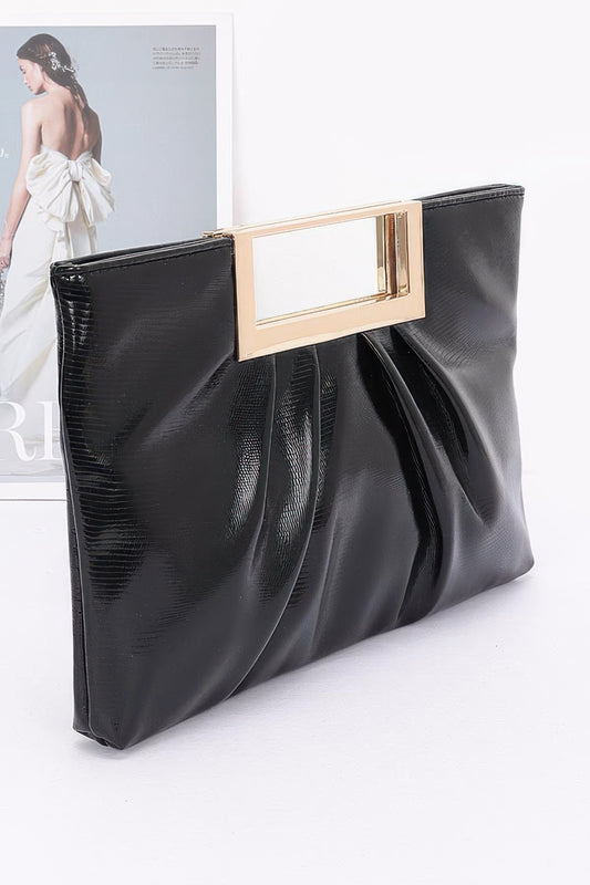 Faux Leather Metal Handle Clutch | Mixtshop LLC