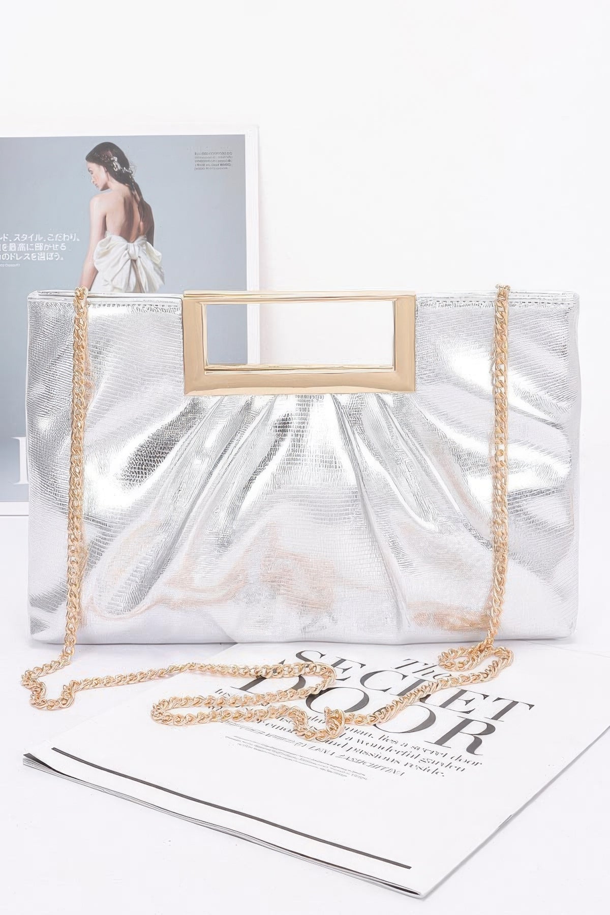 Faux Leather Metal Handle Clutch | Mixtshop LLC