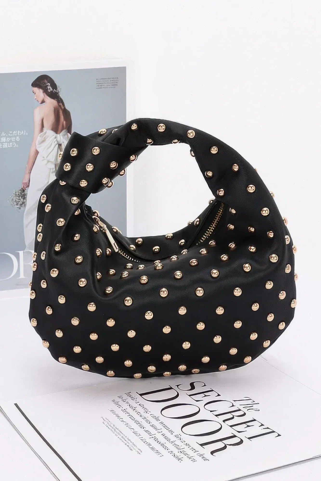 Satin Metal Studded Hobo Bag | Mixtshop LLC Main image