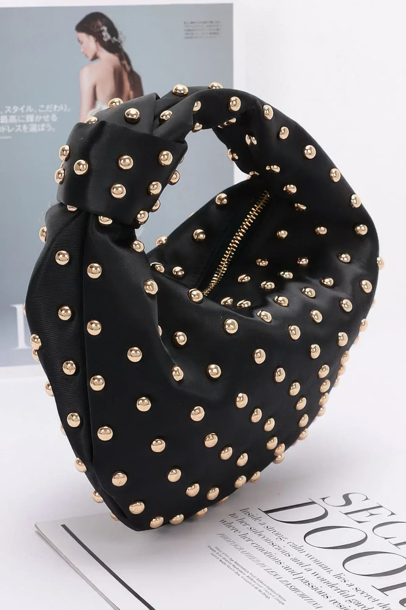 Satin Metal Studded Hobo Bag | Mixtshop LLC