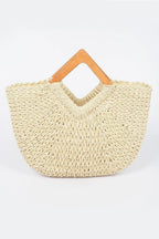 Faux Straw Wood Handle Tote Bag | Mixtshop LLC