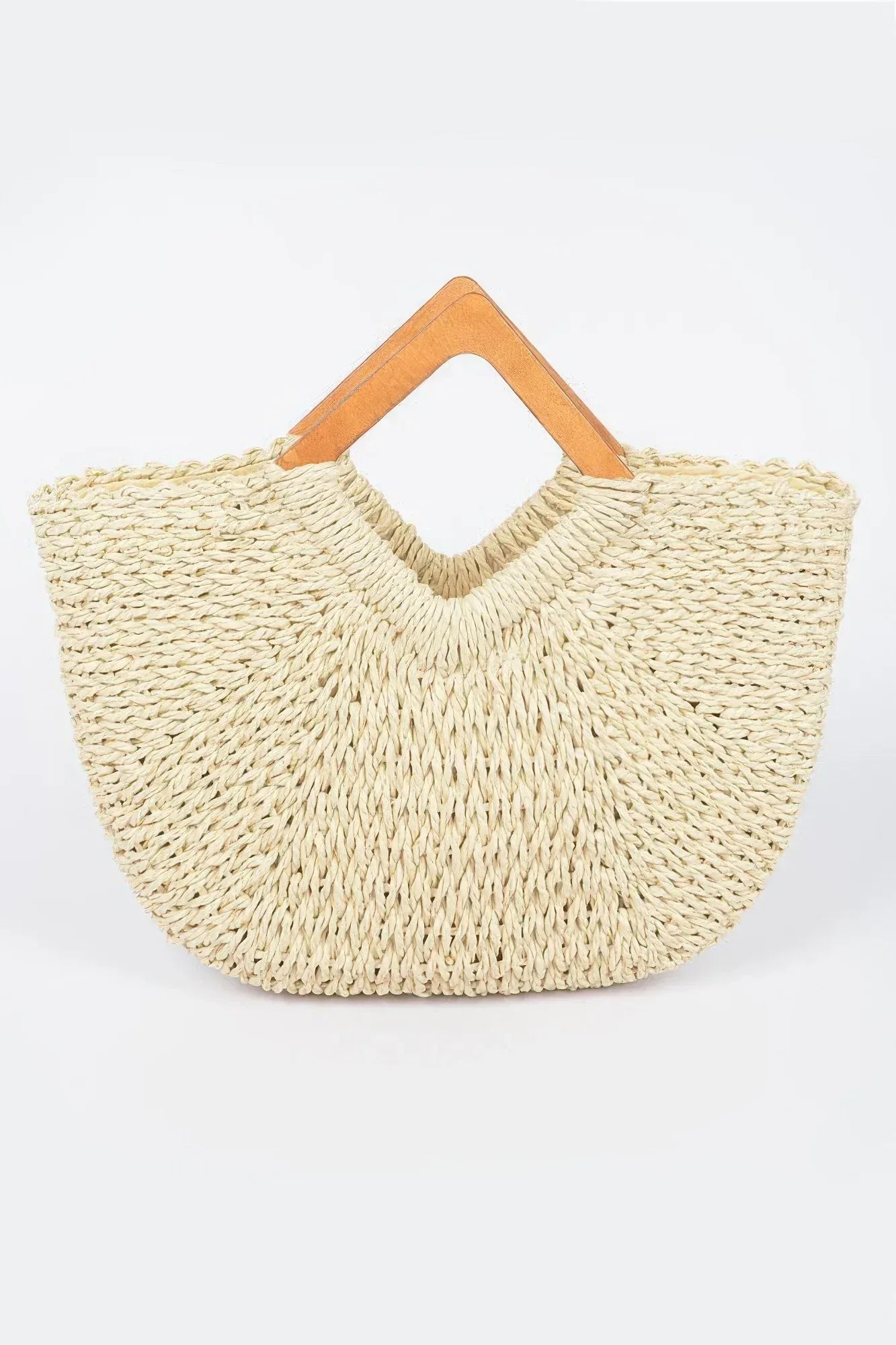 Faux Straw Wood Handle Tote Bag | Mixtshop LLC