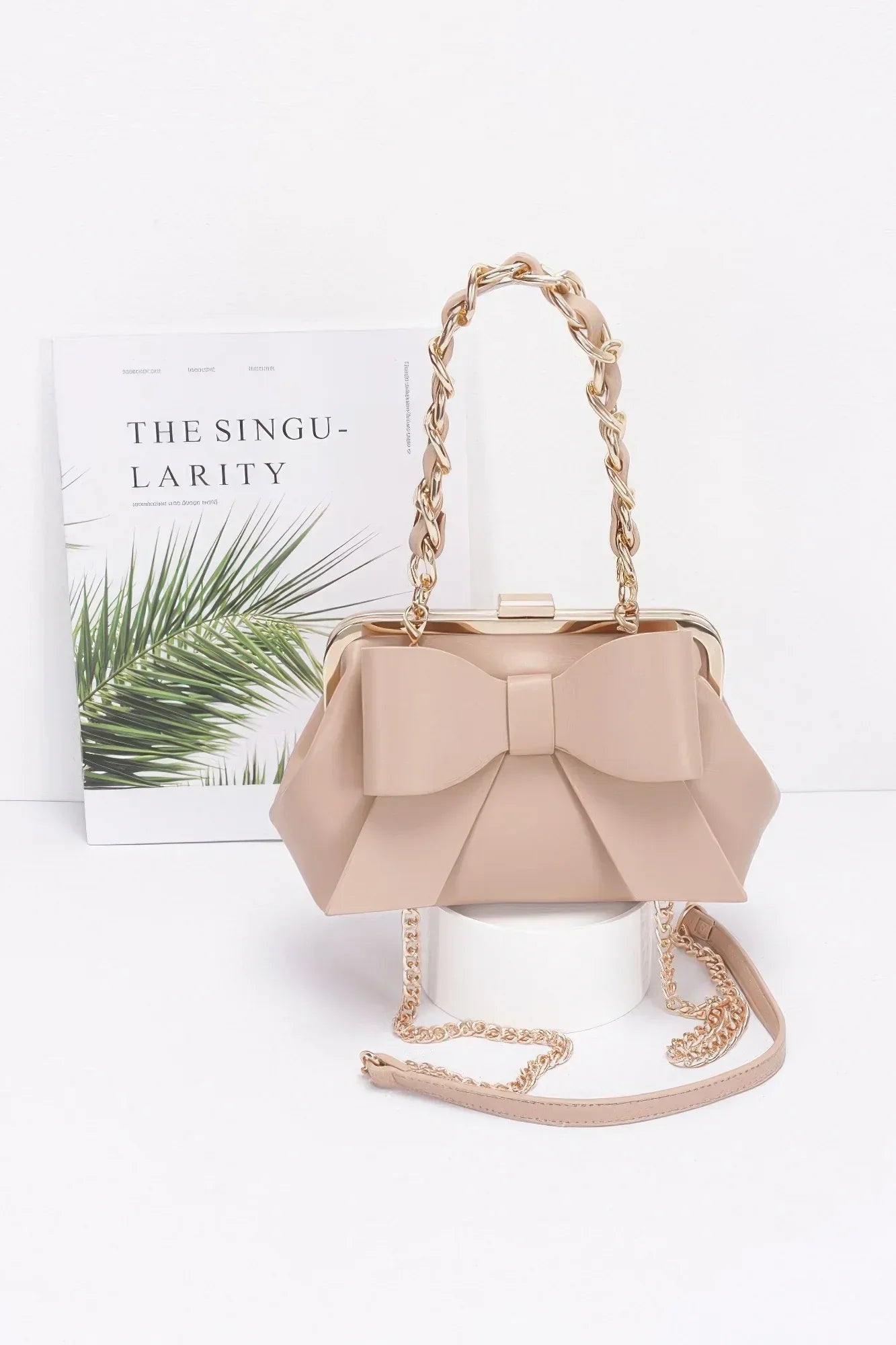 Faux Leather Ribbon Chain Handle Party Clutch | Mixtshop LLC Main image