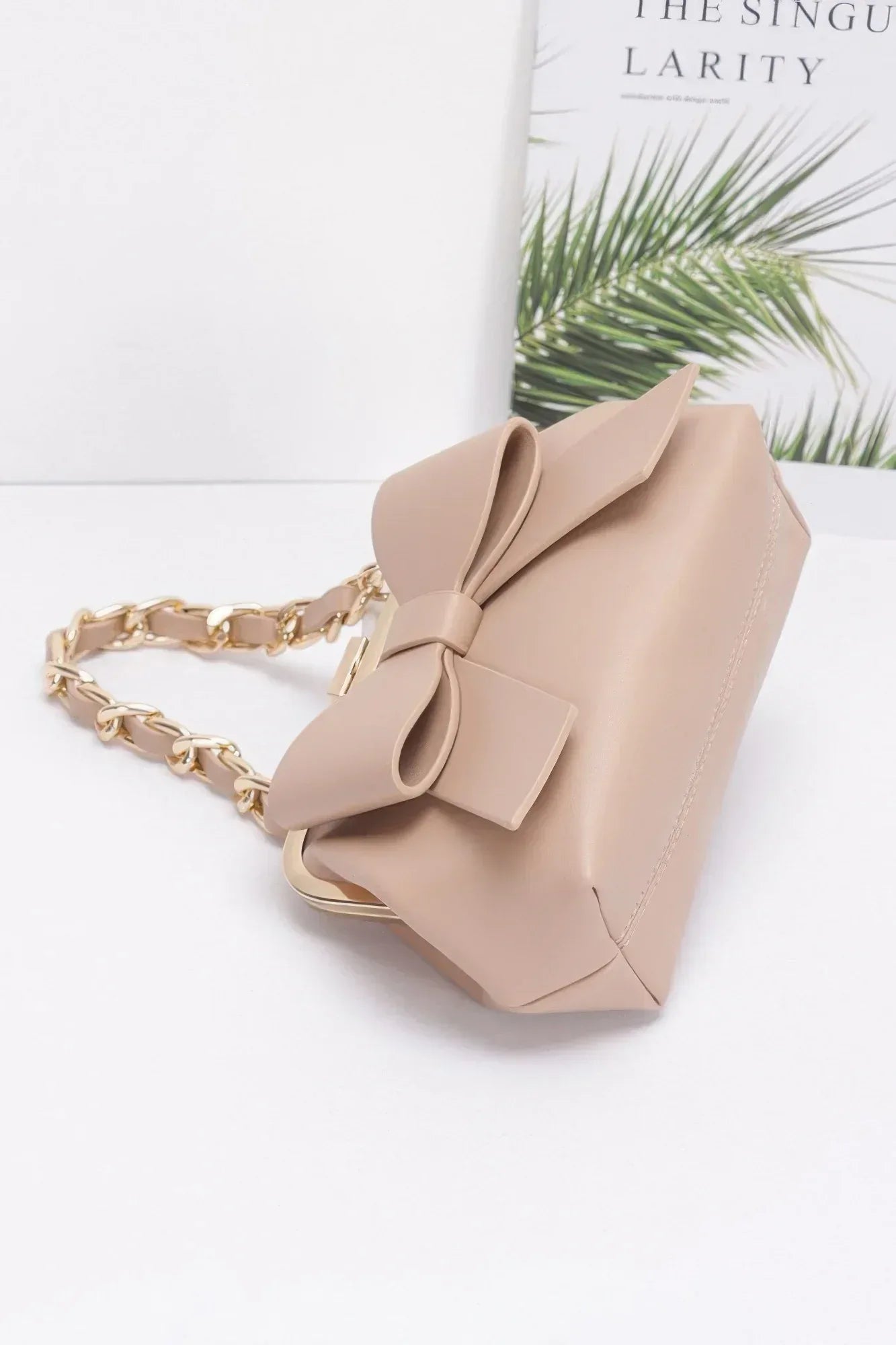 Faux Leather Ribbon Chain Handle Party Clutch | Mixtshop LLC