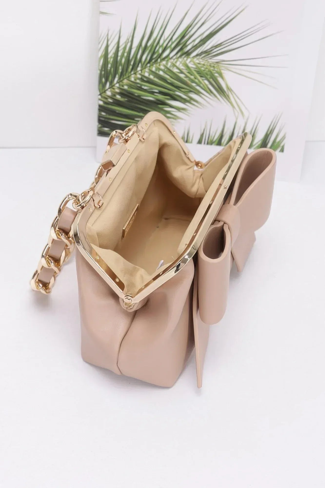 Faux Leather Ribbon Chain Handle Party Clutch | Mixtshop LLC