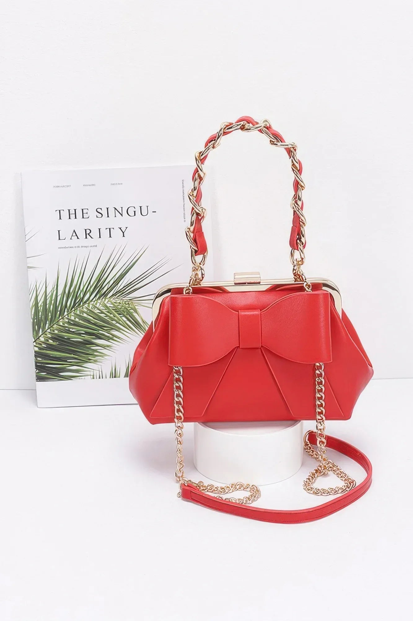 Faux Leather Ribbon Chain Handle Party Clutch | Mixtshop LLC