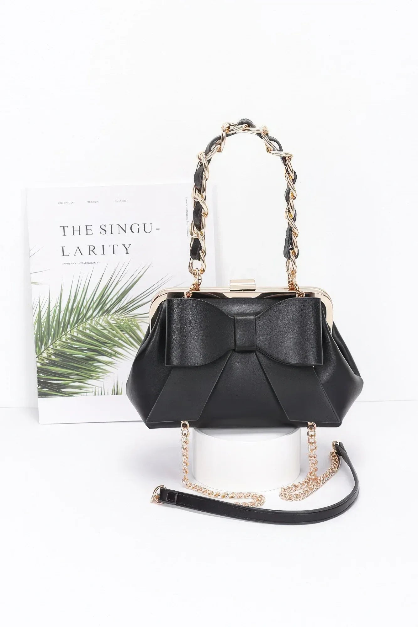 Faux Leather Ribbon Chain Handle Party Clutch | Mixtshop LLC