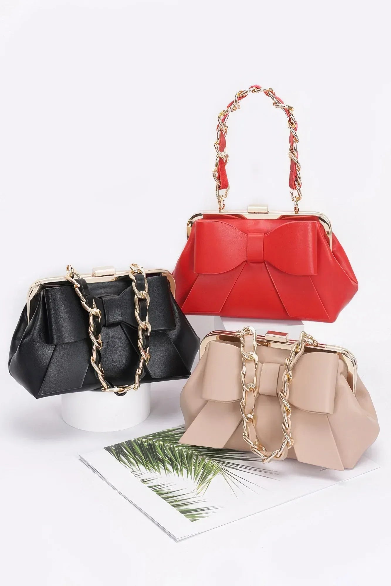 Faux Leather Ribbon Chain Handle Party Clutch | Mixtshop LLC