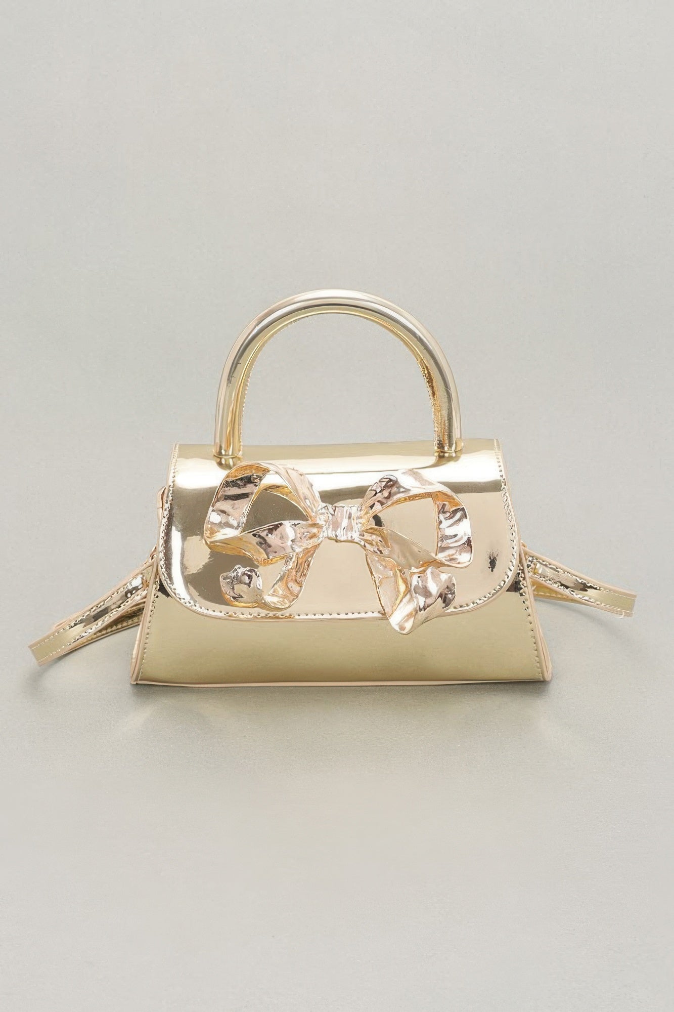 Faux Mirror Leather Ribbon Metal Top Handle Bag | Mixtshop LLC