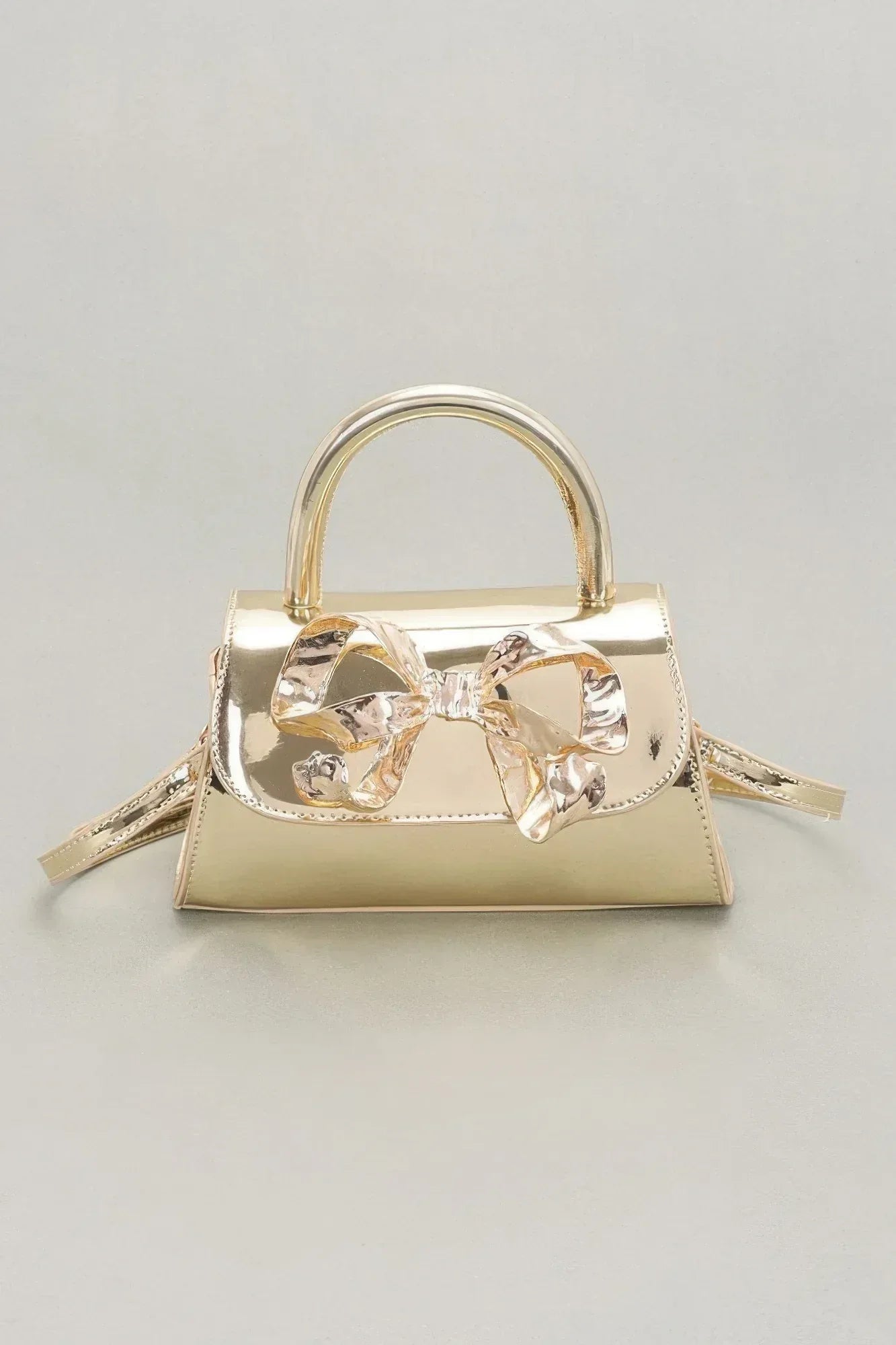Faux Mirror Leather Ribbon Metal Top Handle Bag | Mixtshop LLC