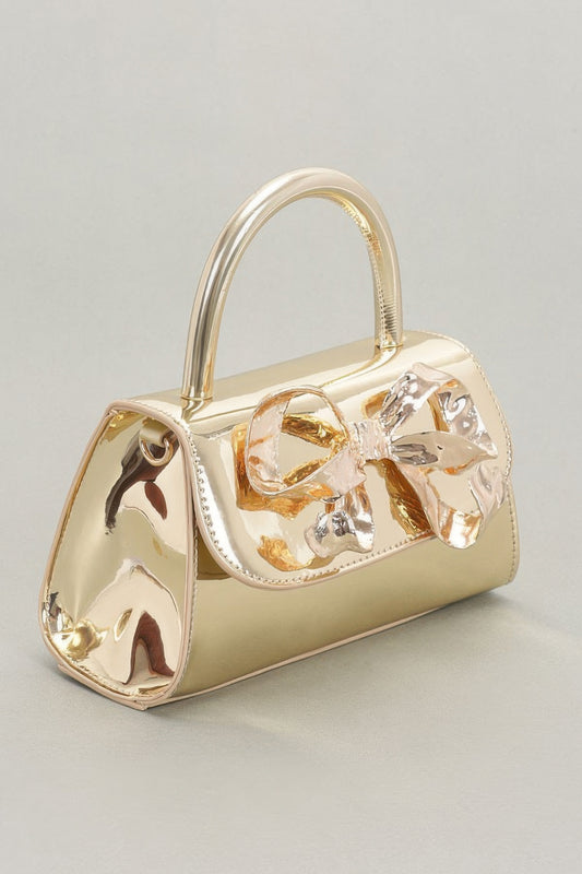 Faux Mirror Leather Ribbon Metal Top Handle Bag | Mixtshop LLC