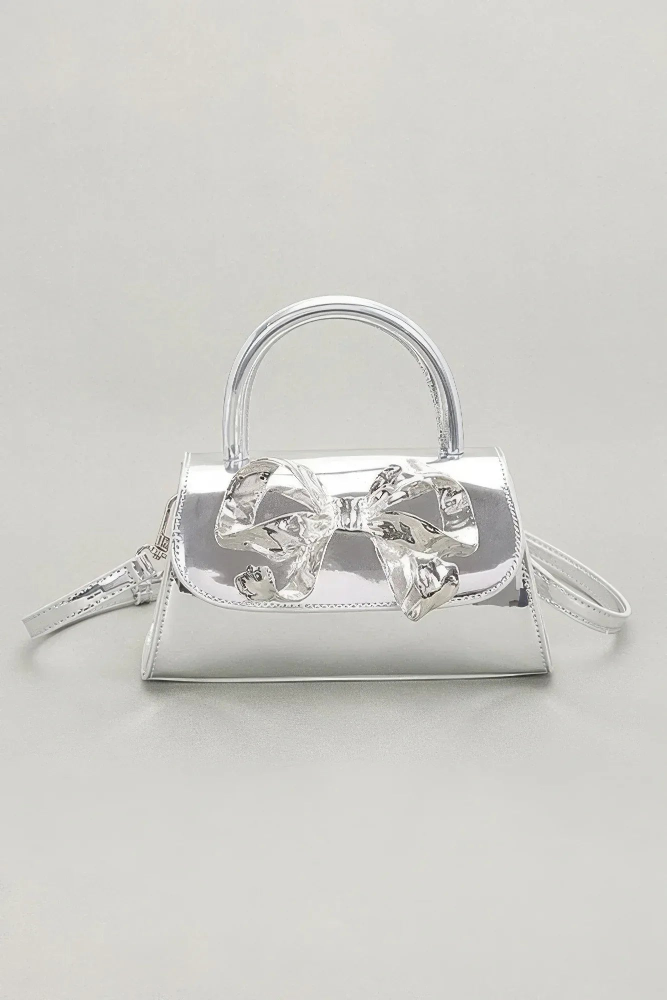 Faux Mirror Leather Ribbon Metal Top Handle Bag | Mixtshop LLC