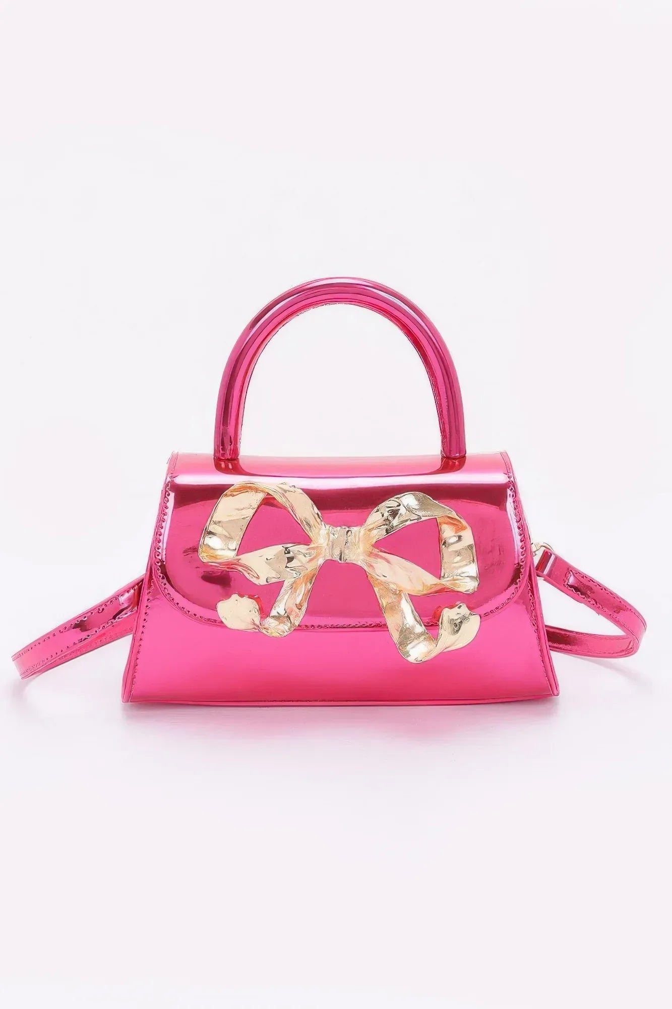 Faux Mirror Leather Ribbon Metal Top Handle Bag | Mixtshop LLC