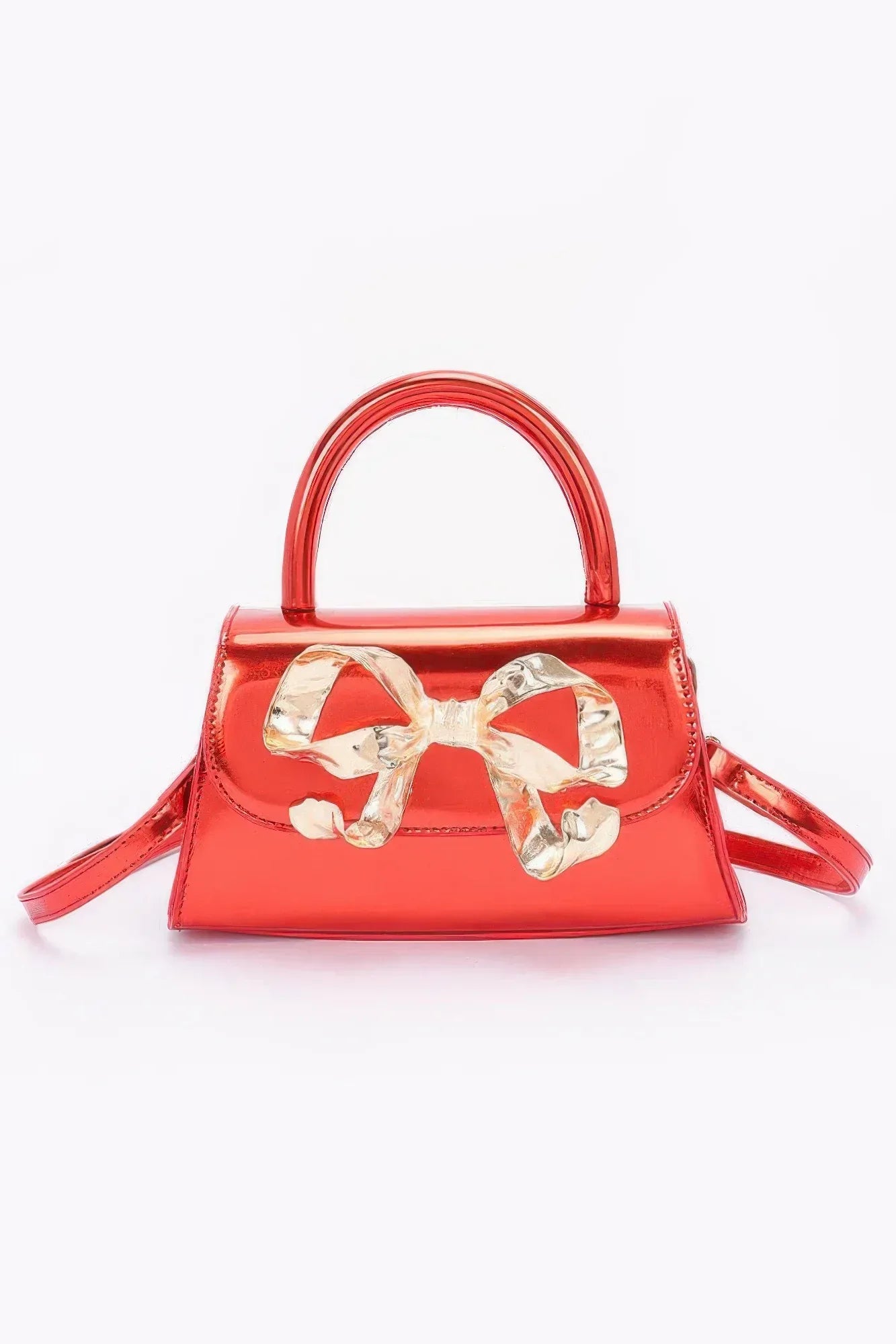 Faux Mirror Leather Ribbon Metal Top Handle Bag | Mixtshop LLC