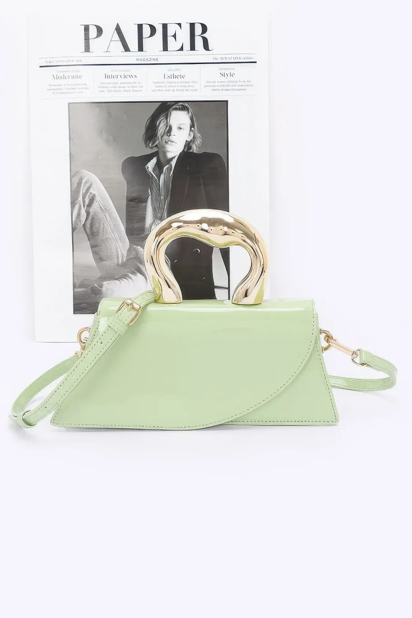 Faux Leather Metal Handle Flap Bag | Mixtshop LLC Main image