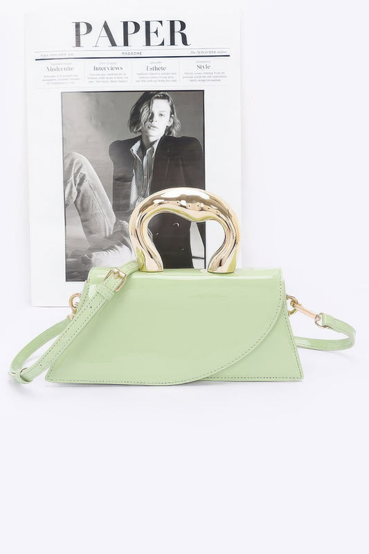 Faux Leather Metal Handle Flap Bag | Mixtshop LLC