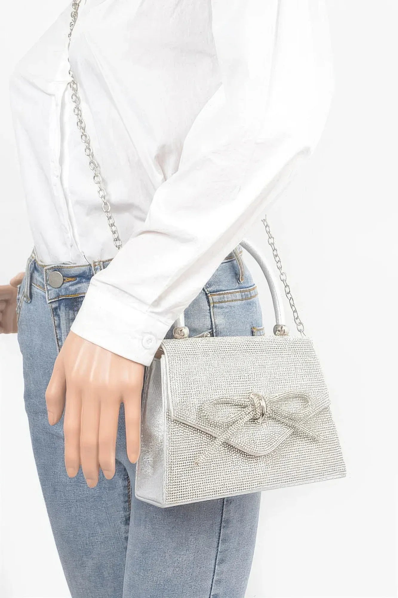 Rhinestone Ribbon Top Handle Bag | Mixtshop LLC