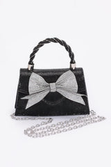 Rhinestone Ribbon Top Handle Flap Bag | Mixtshop LLC