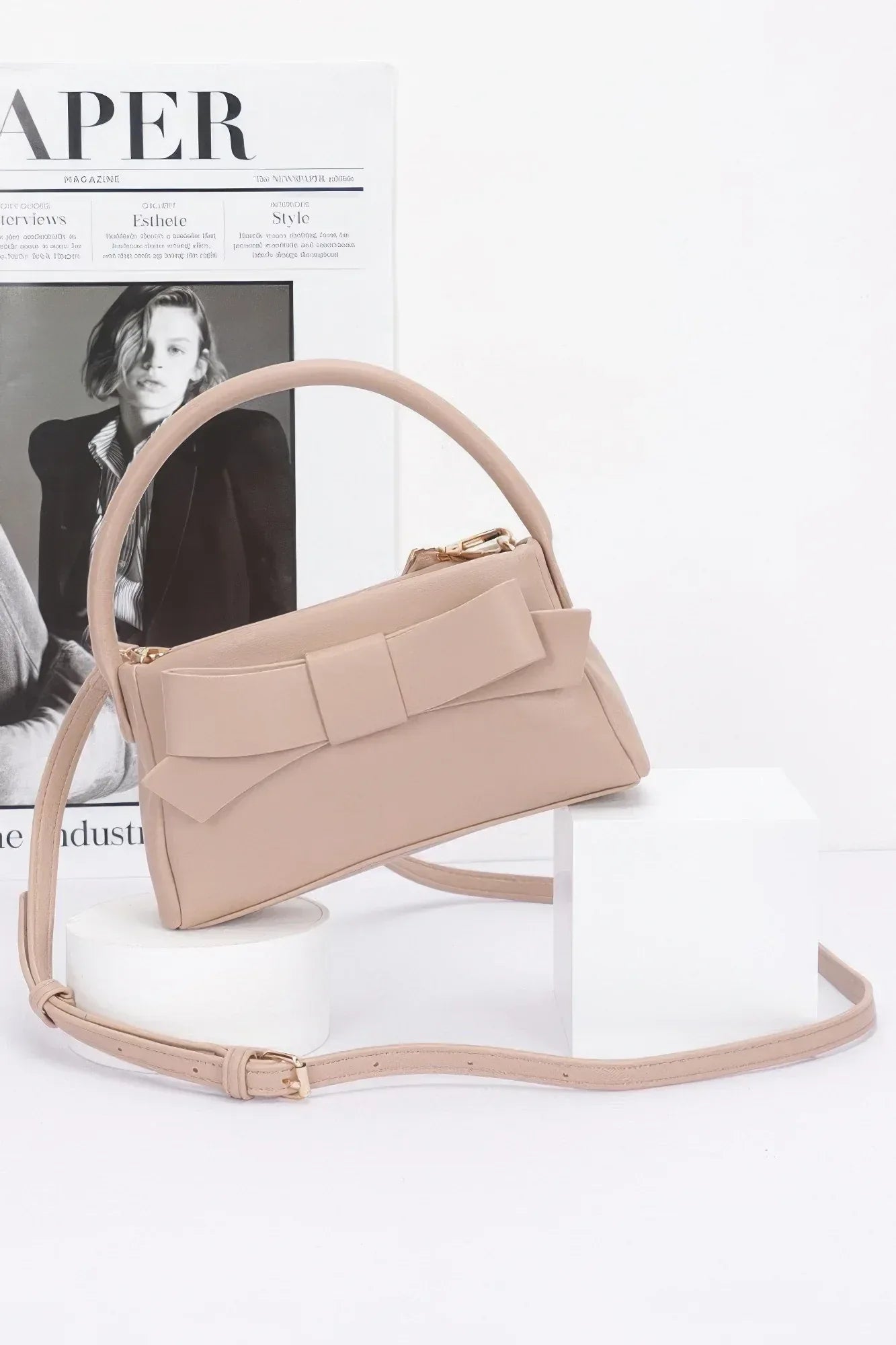 Faux Leather Ribbon Top Handle Clutch | Mixtshop LLC Main image