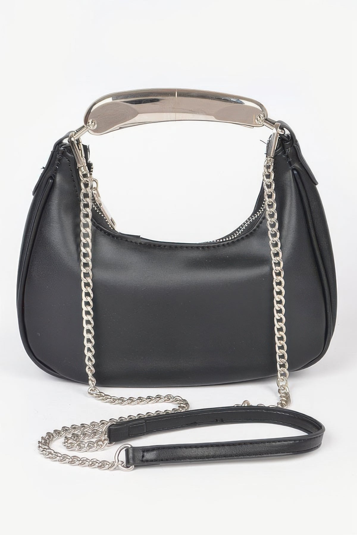 Metallic Faux Leather Metal Top Handle Clutch | Mixtshop LLC