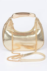 Metallic Faux Leather Metal Top Handle Clutch | Mixtshop LLC