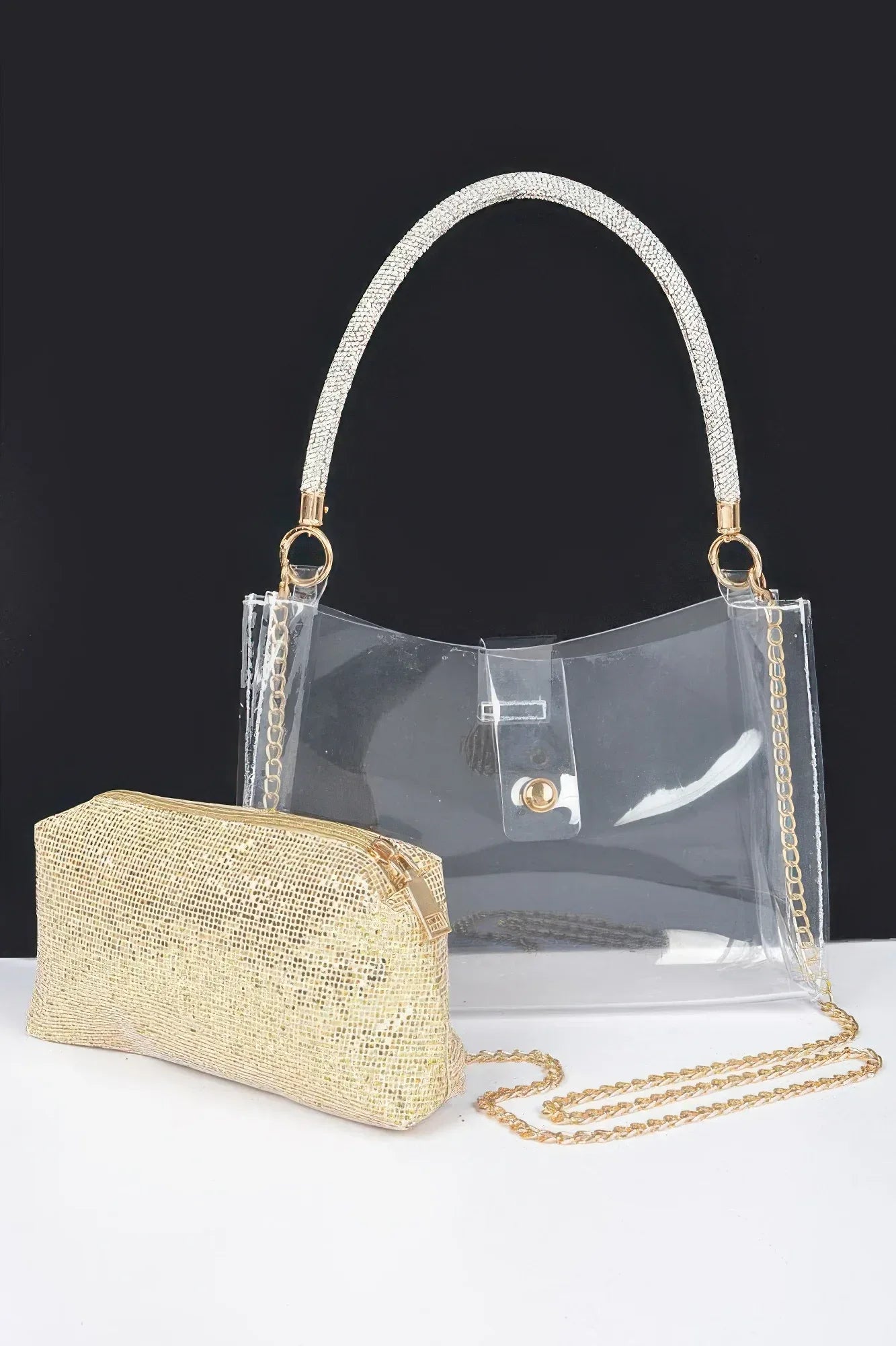 Clear Small Hobo Bag W/rhinestone Handle | Mixtshop LLC Main image