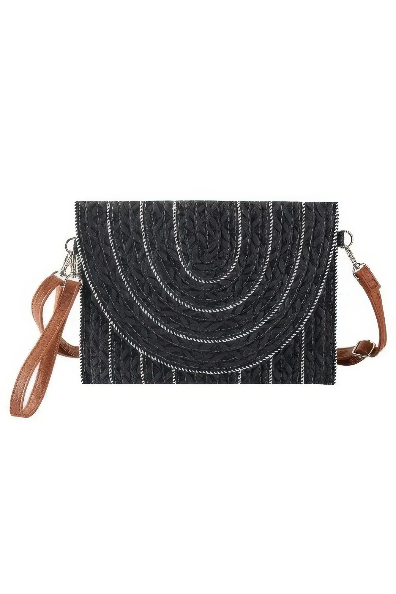 Stitch Detailed Straw Clutch & Crossbody Bag | Mixtshop LLC Main image