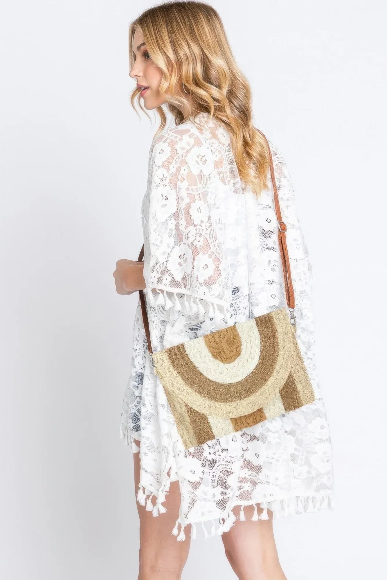Metallic Lined Multicolor Straw Clutchcrossbodybag Secondary image