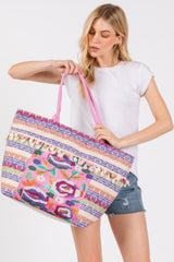 Boho Print Pom Pom Fringe Tote Bag | Mixtshop LLC