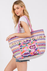 Boho Print Pom Pom Fringe Tote Bag | Mixtshop LLC