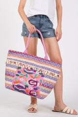Boho Print Pom Pom Fringe Tote Bag | Mixtshop LLC