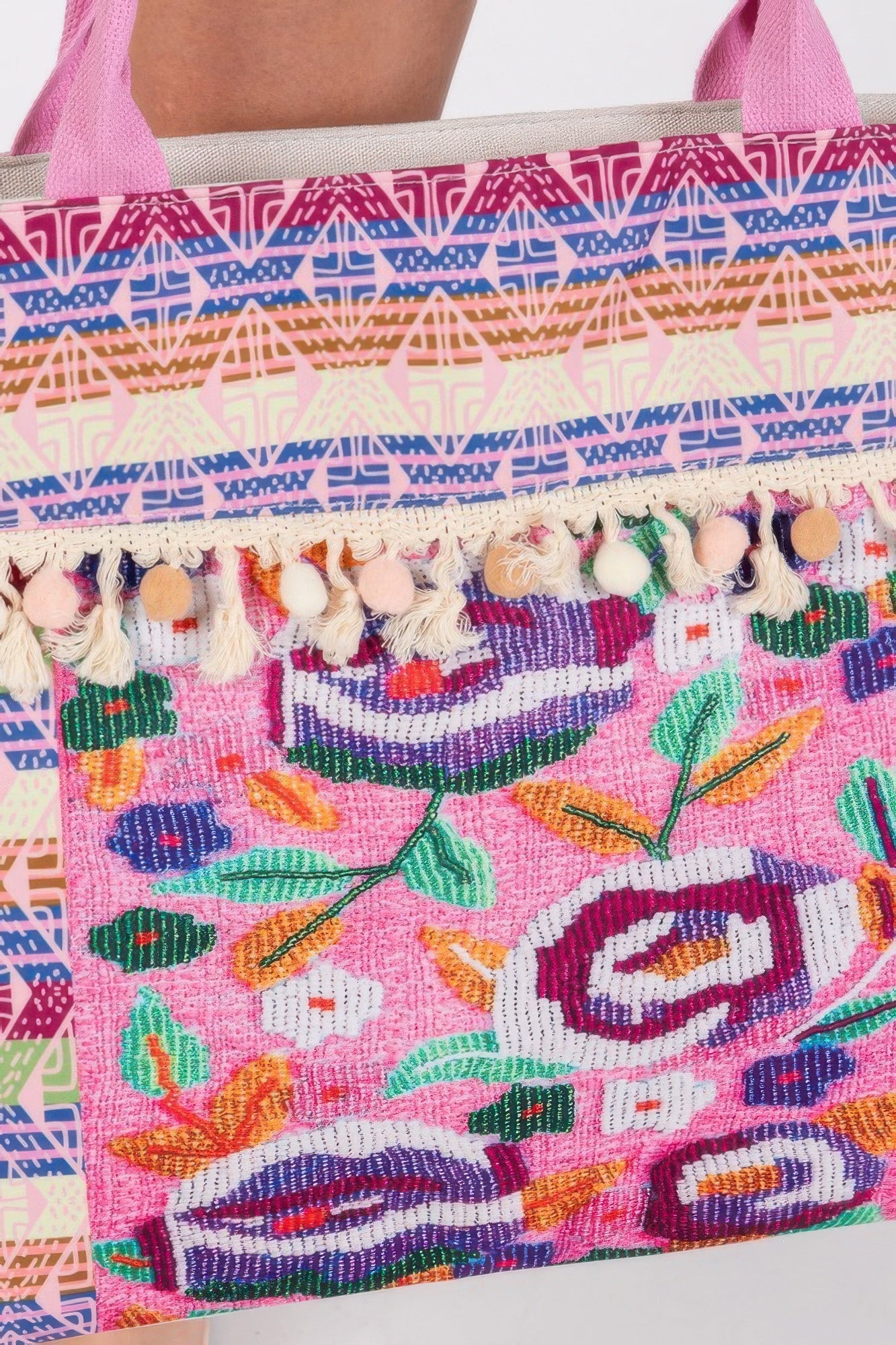 Boho Print Pom Pom Fringe Tote Bag | Mixtshop LLC