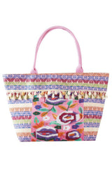 Boho Print Pom Pom Fringe Tote Bag | Mixtshop LLC