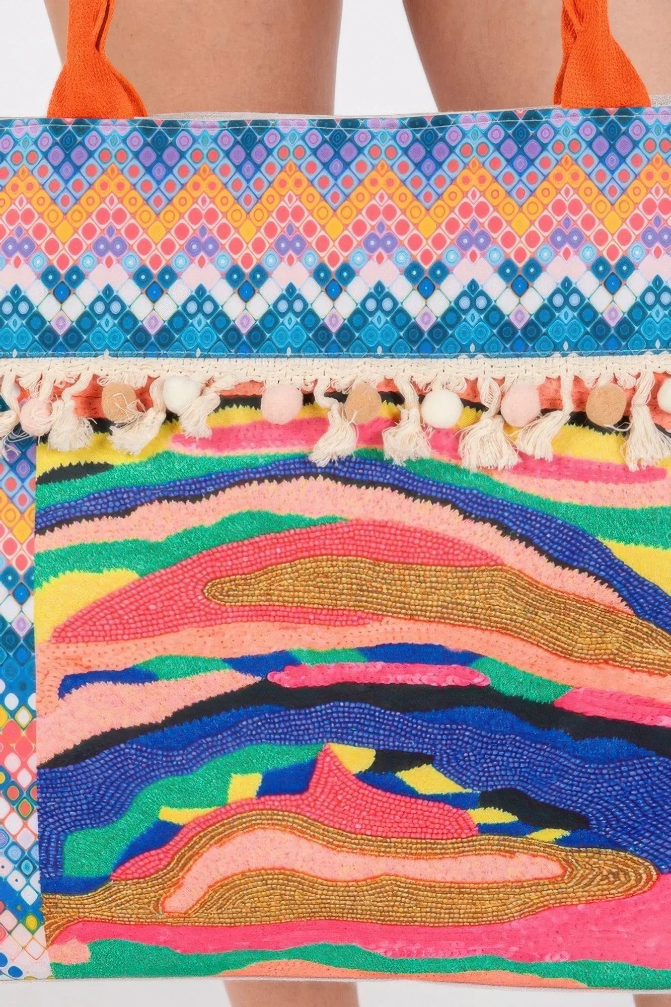 Boho Print Pom Pom Fringe Tote Bag | Mixtshop LLC